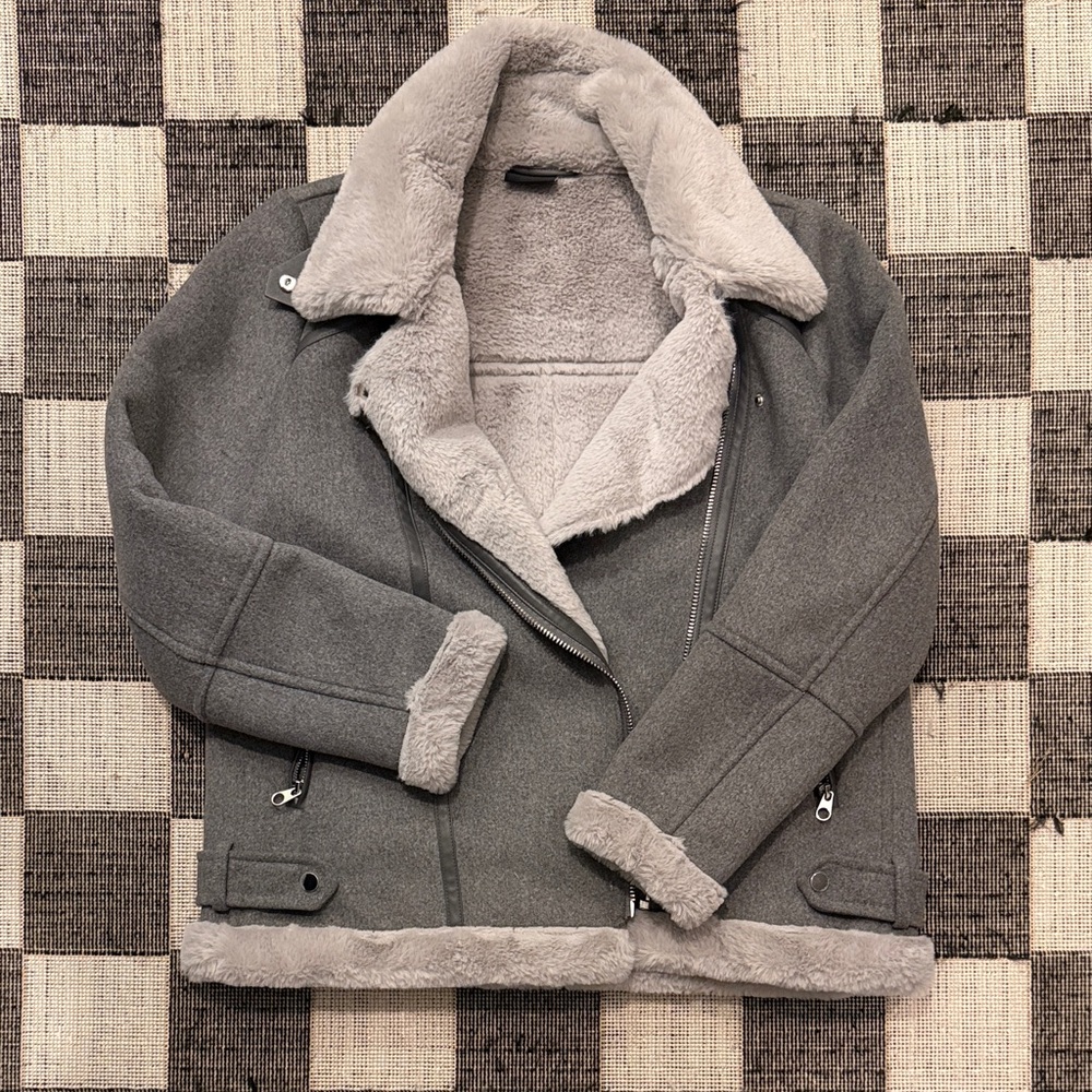 New Gray Wool Fur Jacket